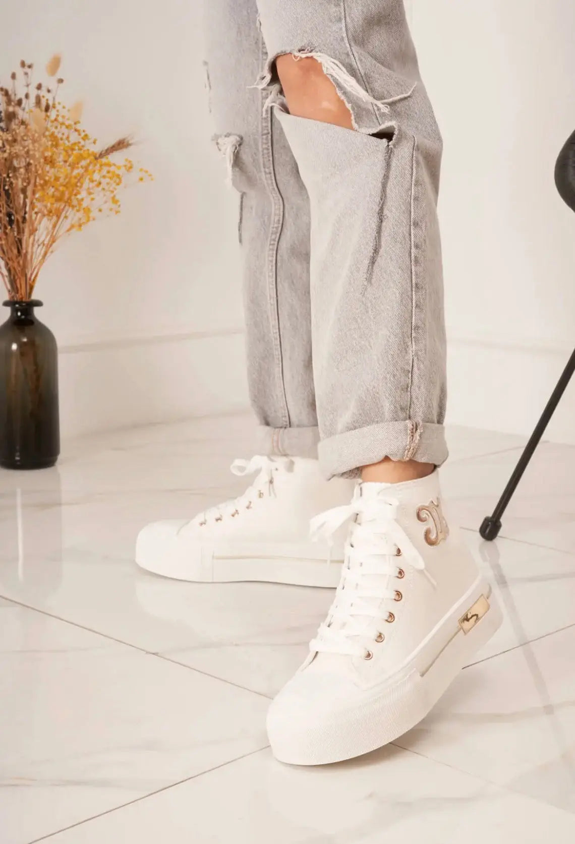 Basket blanche à semelle compensée  - Opaline