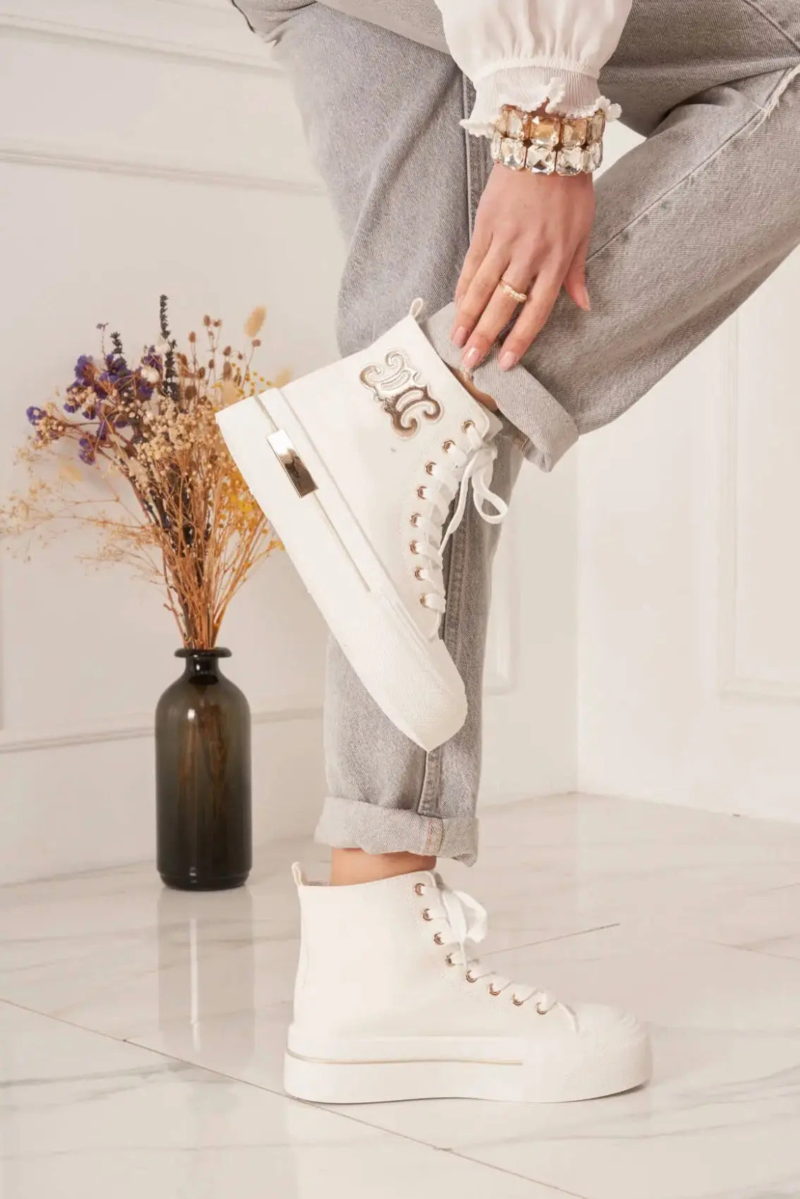 Basket blanche à semelle compensée  - Opaline