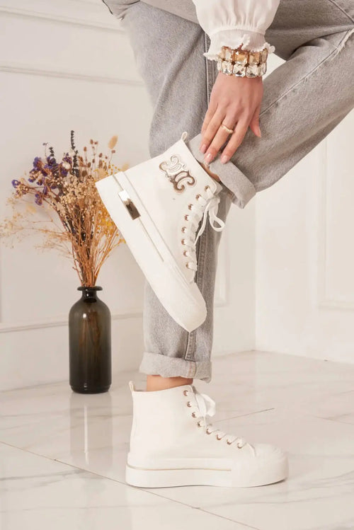 Basket blanche à semelle compensée  - Opaline