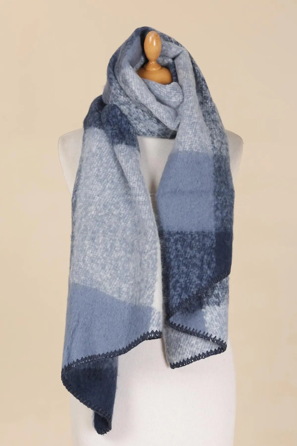 Écharpe en laine à carreaux bleue - Bianca M & P Accessoires