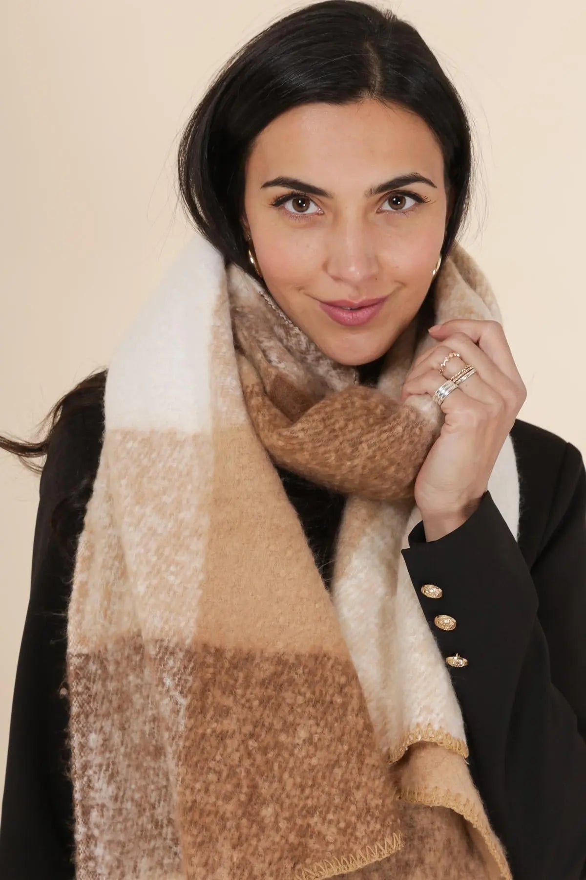 Écharpe en laine à carreaux marron - Bianca M & P Accessoires