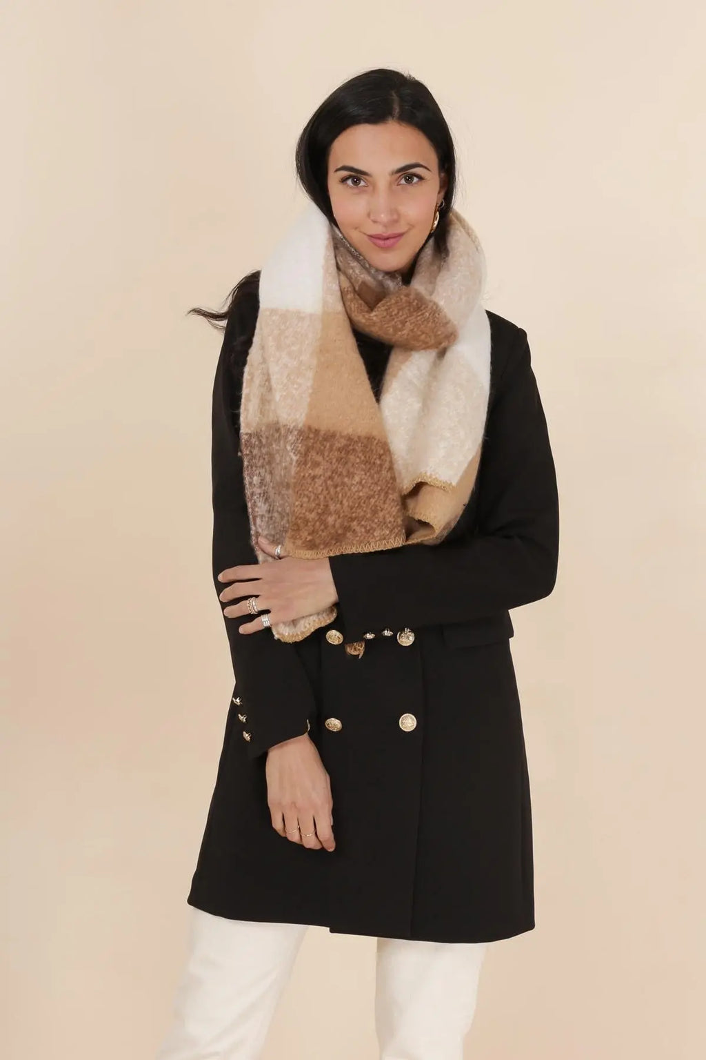 Écharpe en laine à carreaux marron - Bianca M & P Accessoires