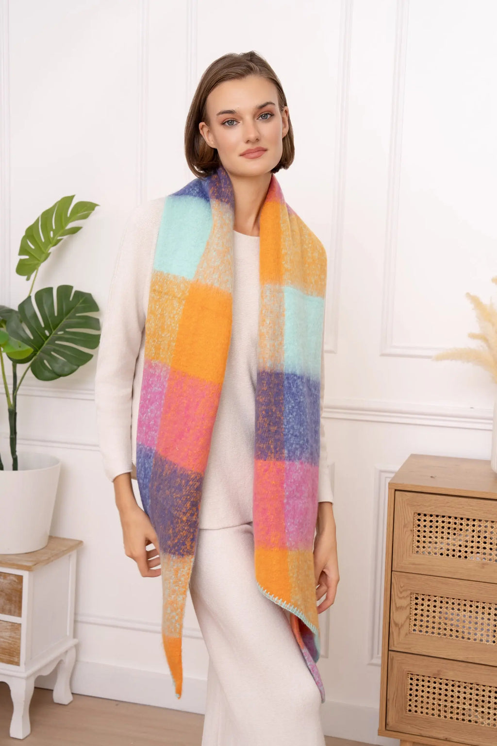 Écharpe en laine à carreaux multicolor - Bianca M & P Accessoires