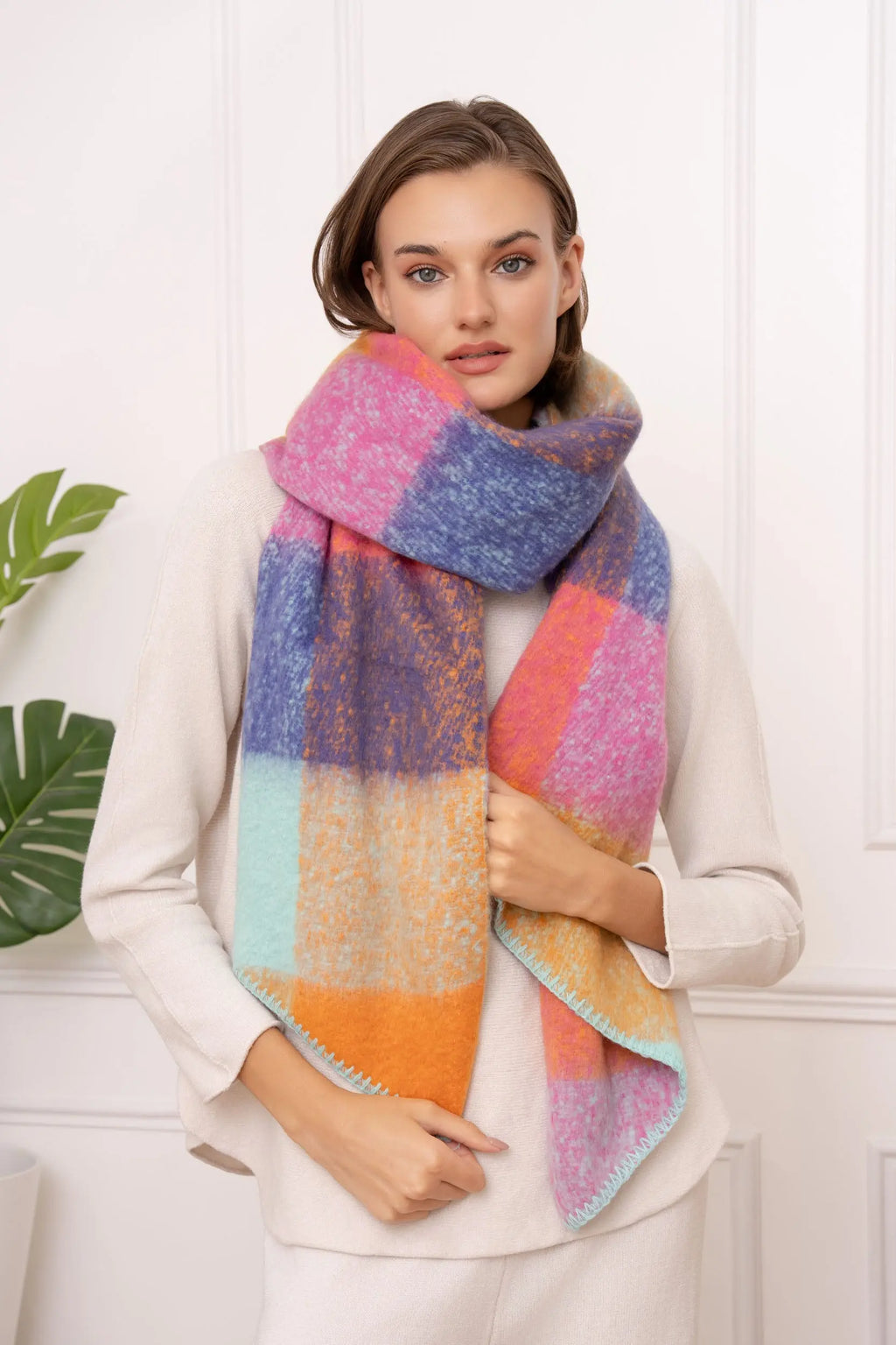 Écharpe en laine à carreaux multicolor - Bianca M & P Accessoires