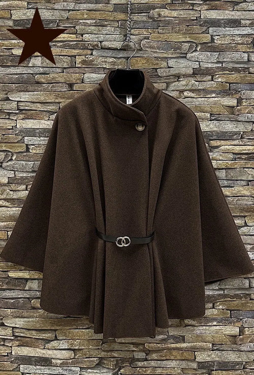 Manteau cape marron ceinturé - Astrid ELLE STYLE