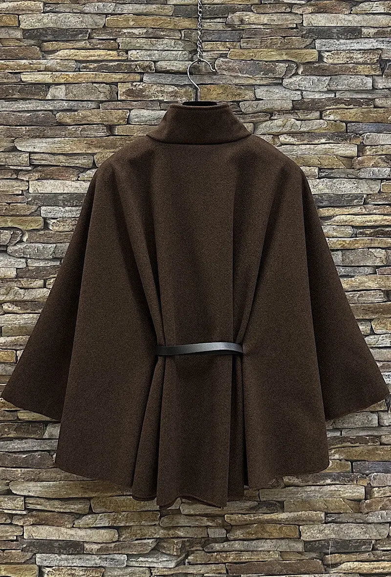 Manteau cape marron ceinturé - Astrid ELLE STYLE