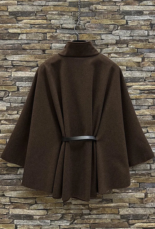 Manteau cape marron ceinturé - Astrid ELLE STYLE