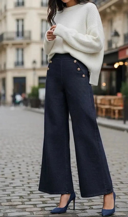 Pantalon large taille haute denim - Père Noël FENG HUN