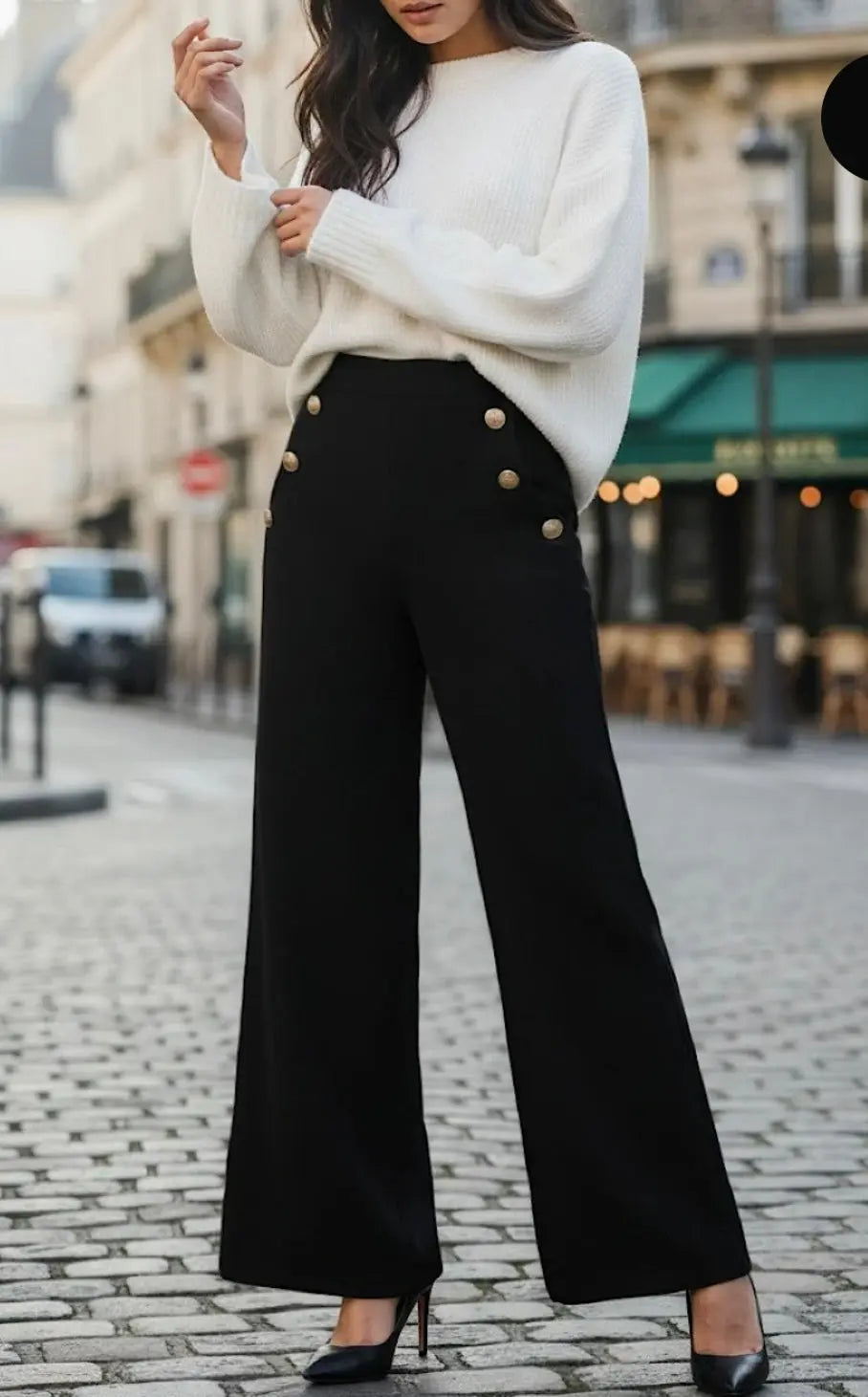 Pantalon large taille haute noir - Santa FENG HUN