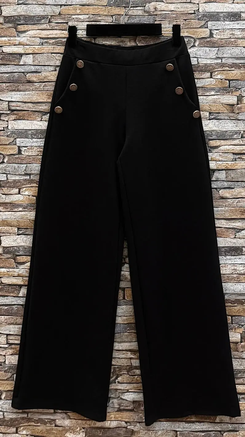 Pantalon large taille haute noir - Santa FENG HUN