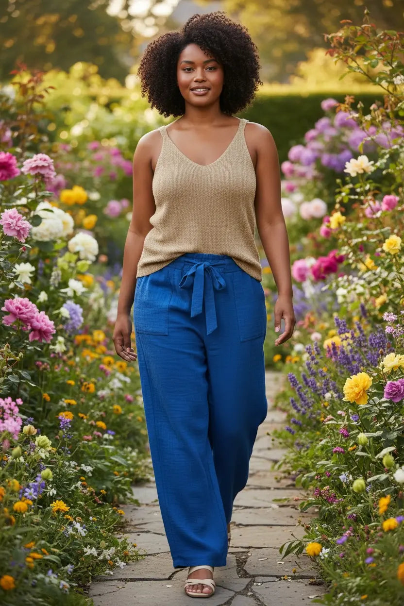 Pantalon gaz de coton - Mathilda (bleu)