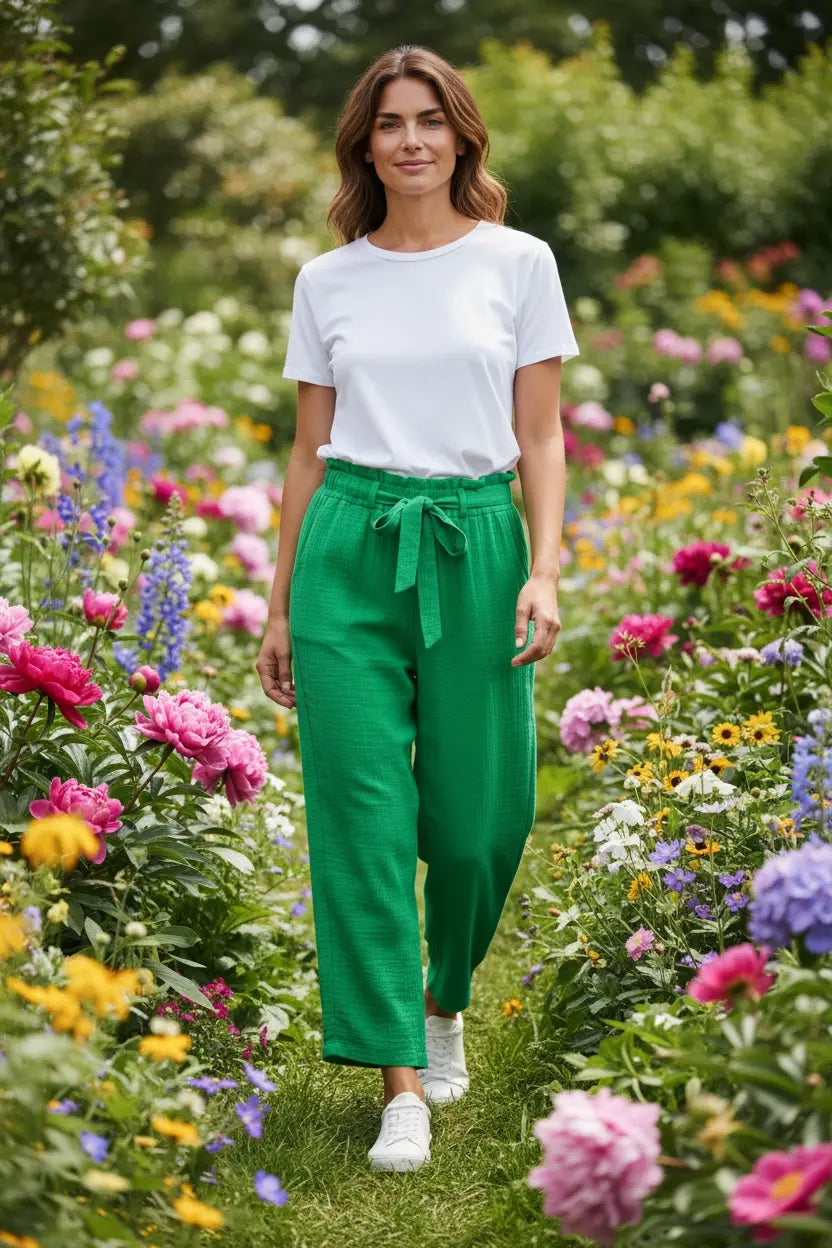 Pantalon gaz de coton - Mathilda (vert gucci)