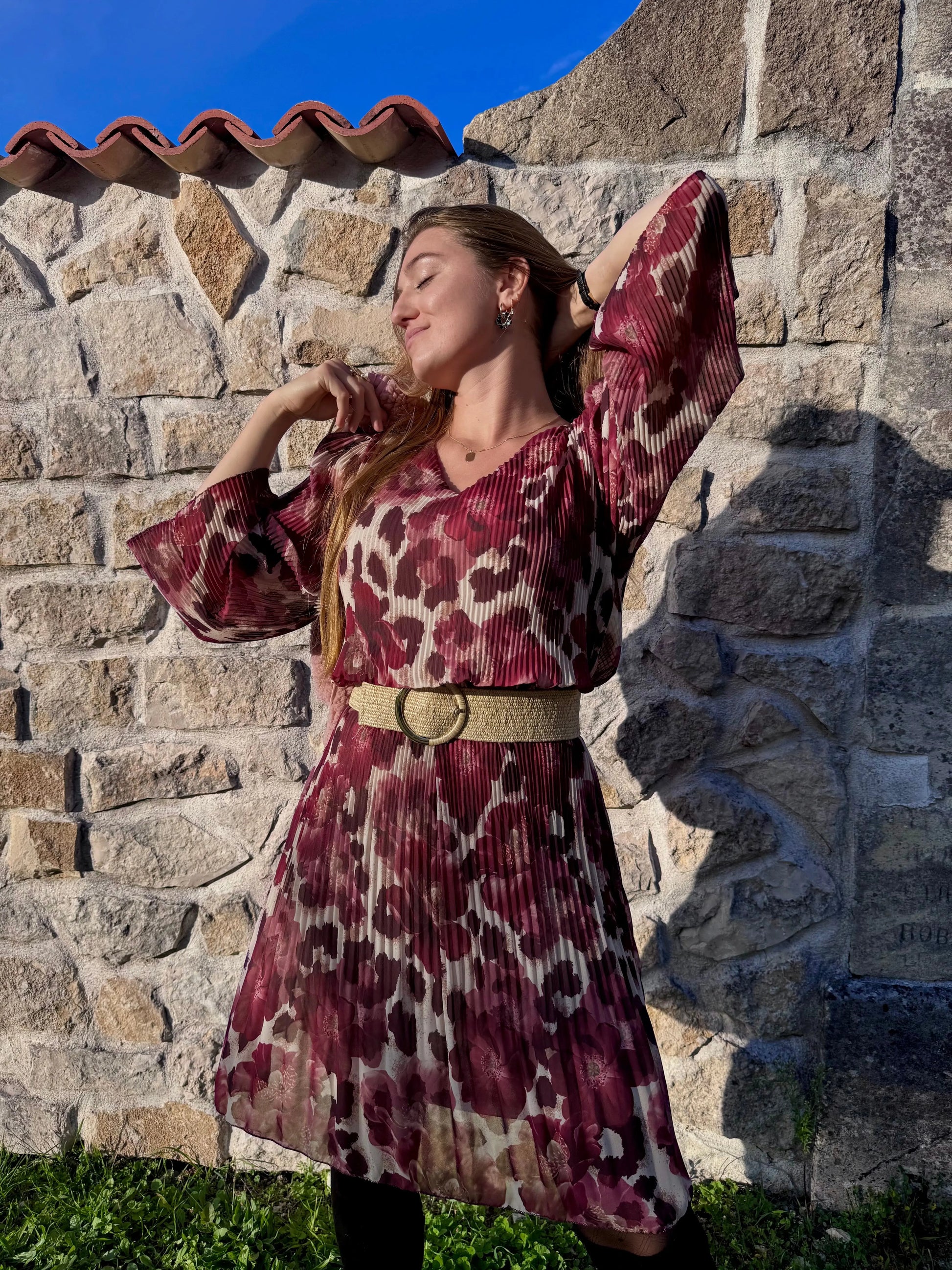 Robe midi plissée à motifs - Péridot LUIZACCO