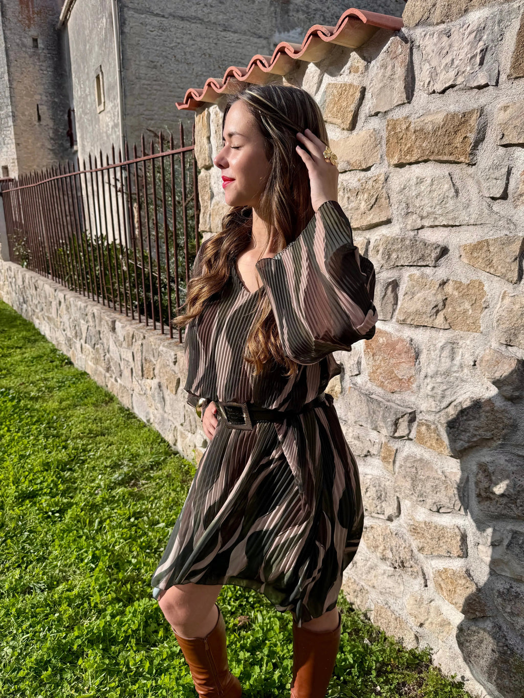 Robe midi plissée à motifs - Péridot LUIZACCO