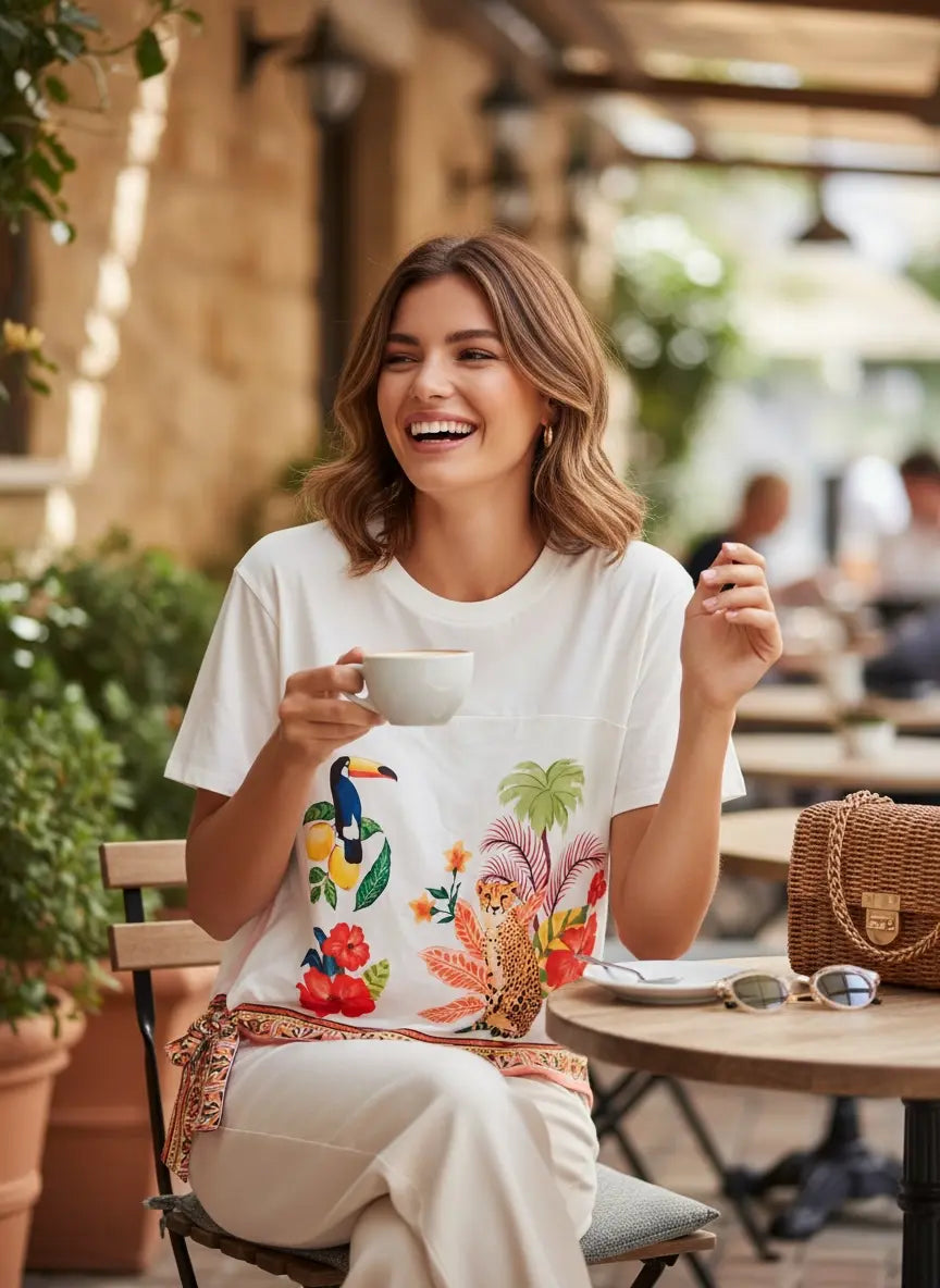 Tee-shirt tropical fond blanc - Amazonia