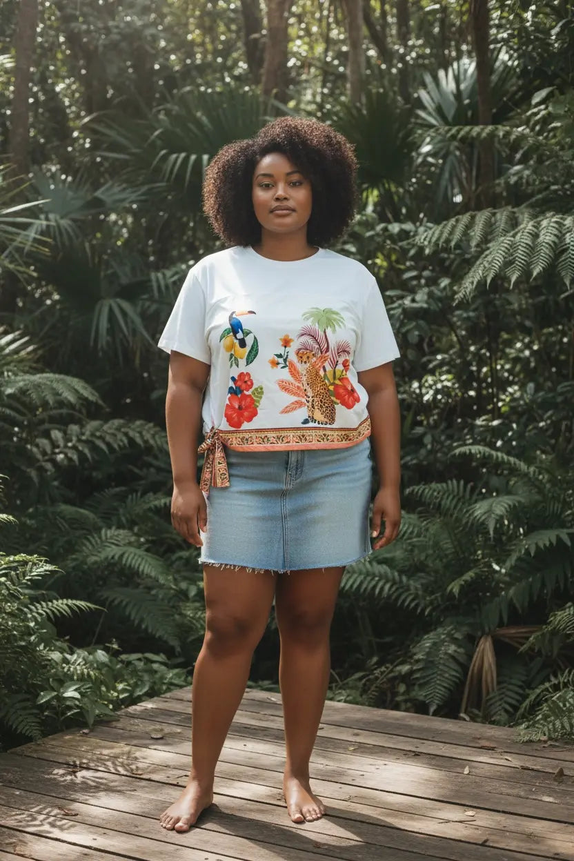 Tee-shirt tropical fond blanc - Amazonia